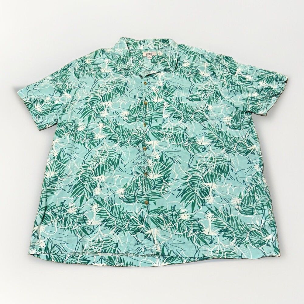 Croft & Barrow Men's XXL Green Tropical Floral Hawaiian Shirt Short Sleeve Rayon